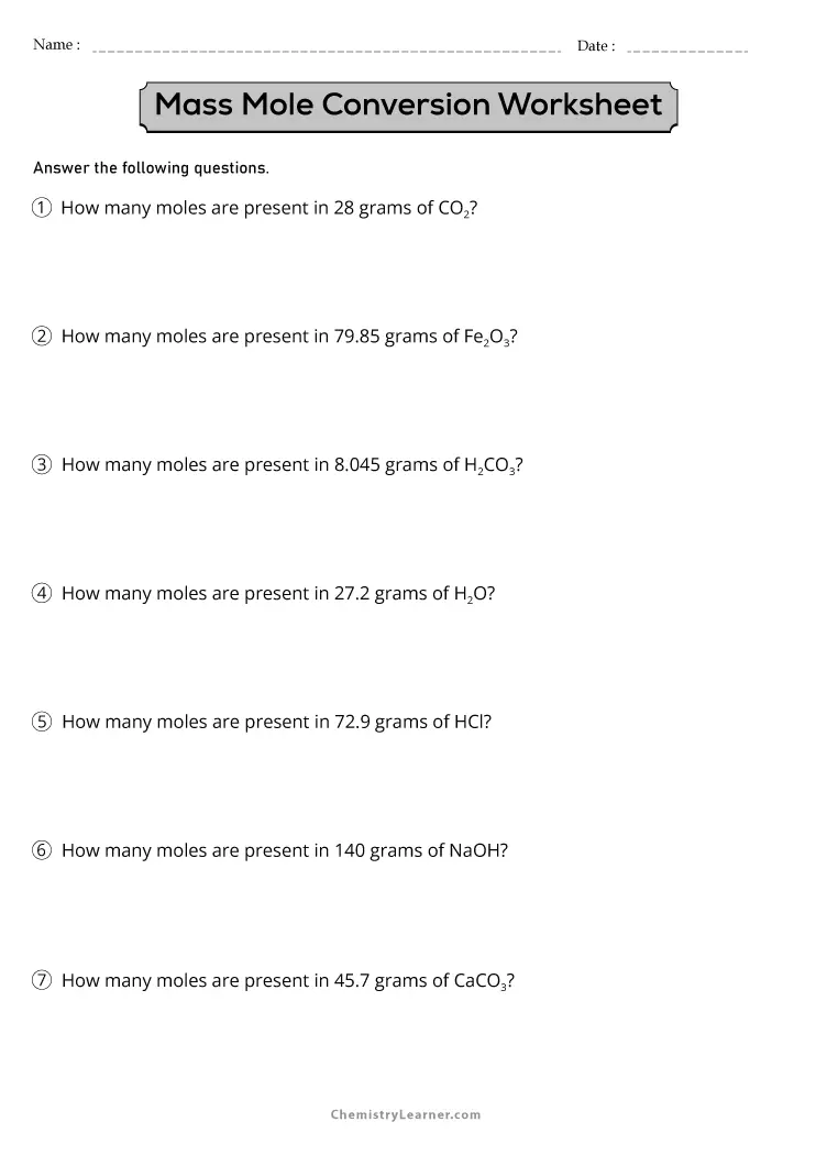 mass to mass conversions worksheet