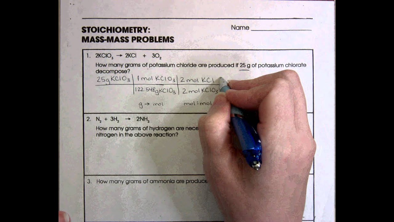 mass to mass stoichiometry worksheet