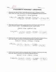 Stoichiometry Worksheet 1 Mass-Mass.pdf - | Course Hero