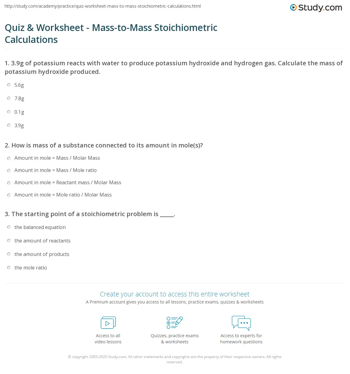mass to mass stoichiometry worksheet