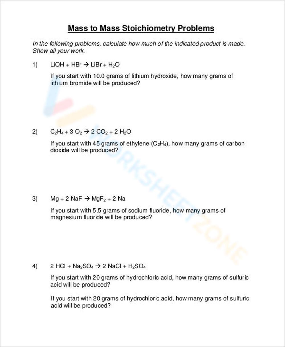 mass to mass stoichiometry worksheet