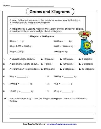 mass versus weight worksheet