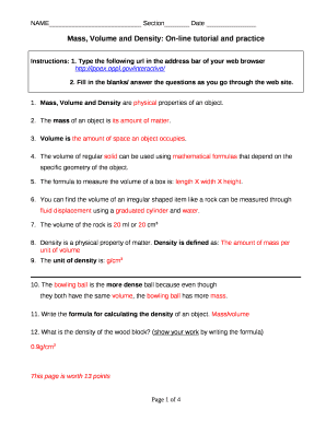 density mass volume worksheet with answers pdf Doc Template ...