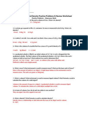 mass volume density worksheet