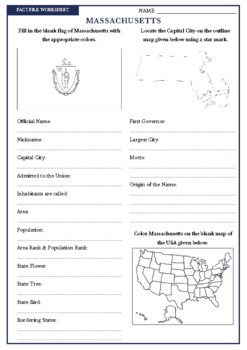 MASSACHUSETTS Fact File Worksheet - Research Sheet