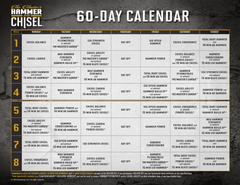 Hammer chisel 60 day calendar pdf pdf sports worksheets library
