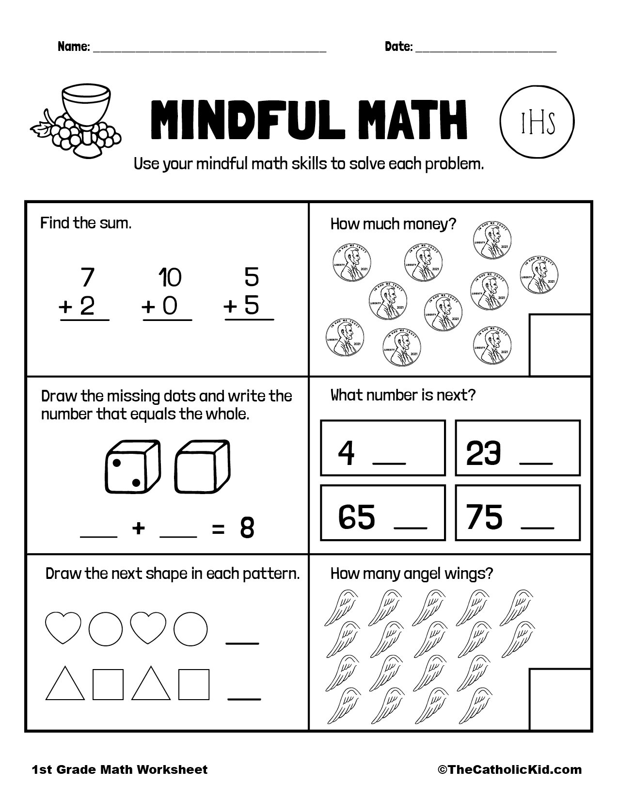 Mental Math Review - 1st Grade Math Worksheet Catholic ...