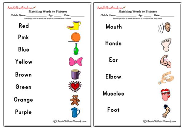 match word to picture worksheet