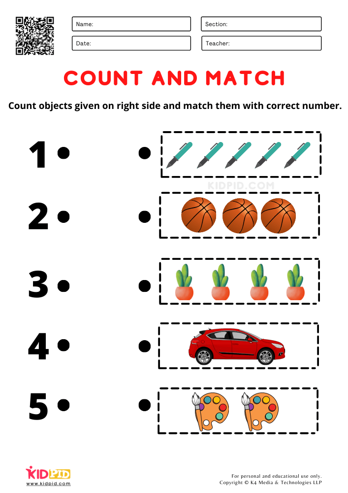 Count and Match Worksheets for Kindergarten - Kidpid