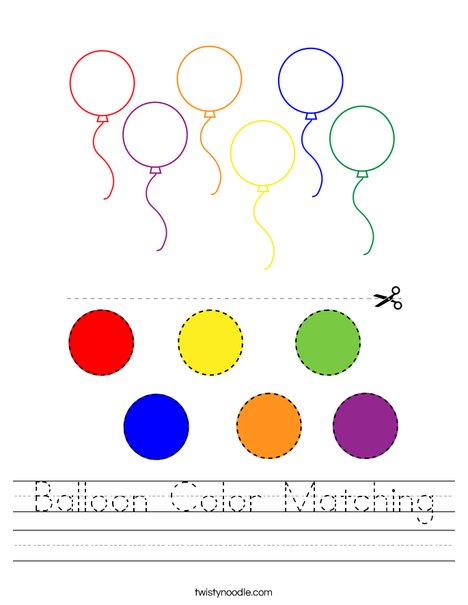 Balloon Color Matching Worksheet - Twisty Noodle
