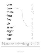 Number Matching Worksheets - Twisty Noodle