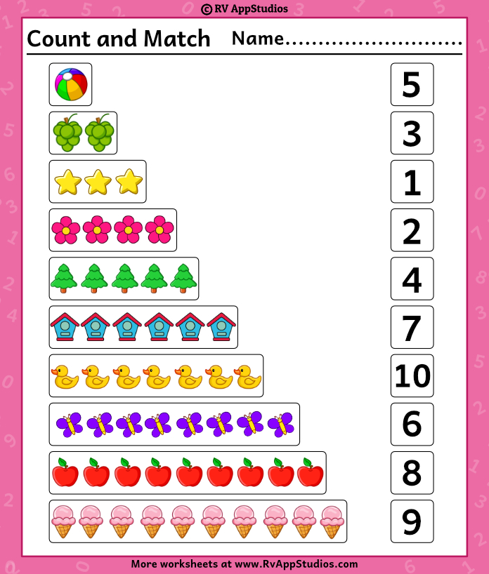 Free Printable Worksheets for Kids - Count and Match Worksheets