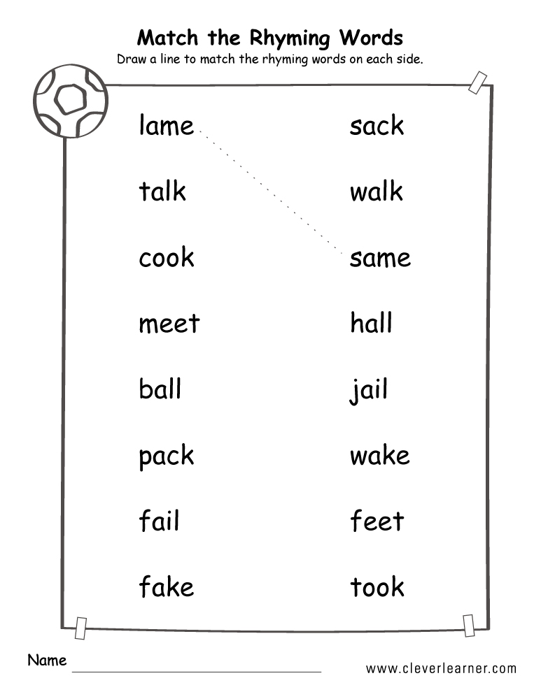 matching rhyming pictures worksheet