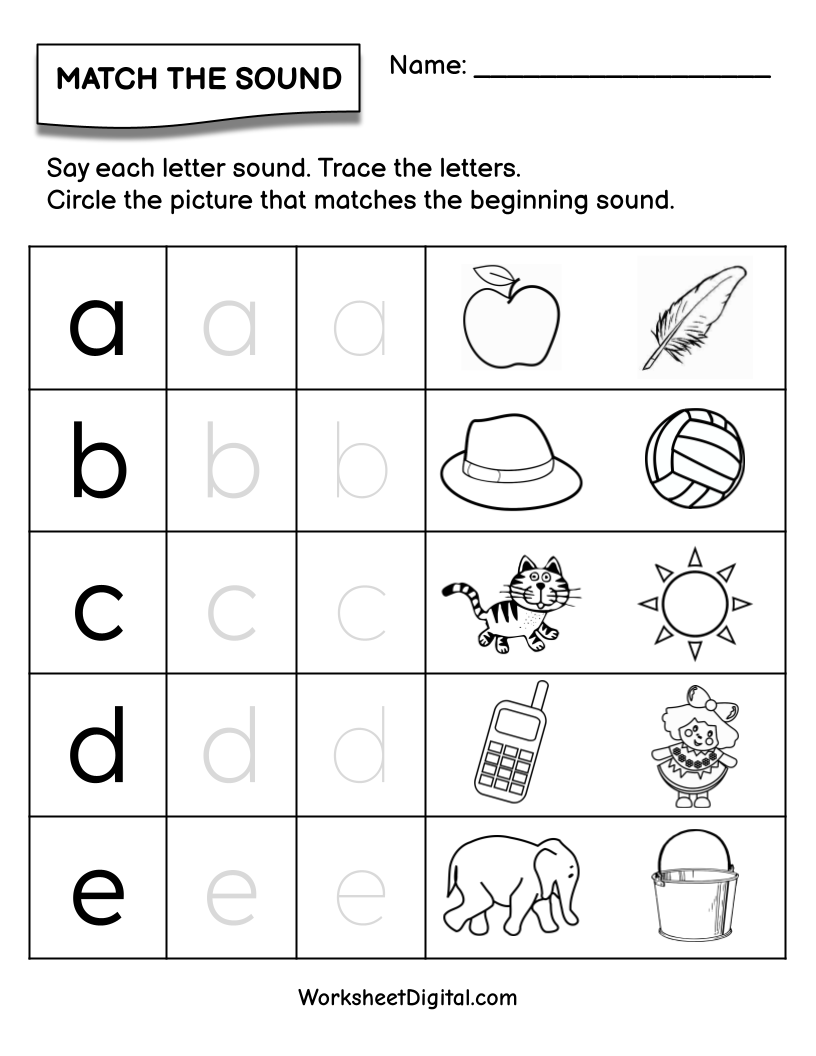 Letter Sound a - e - Worksheet Digital