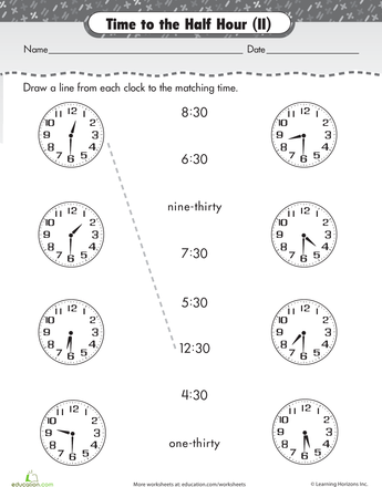 matching time worksheet