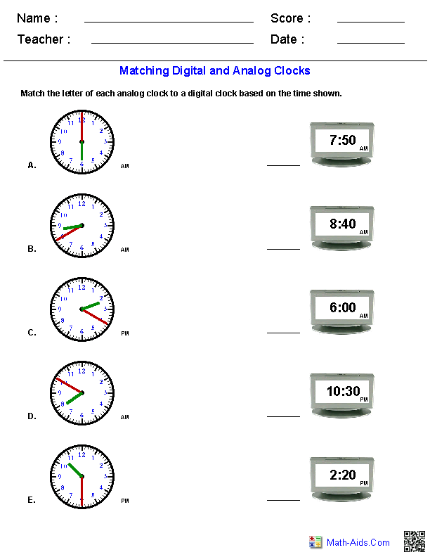 Time Worksheets | Time Worksheets for Learning to Tell Time