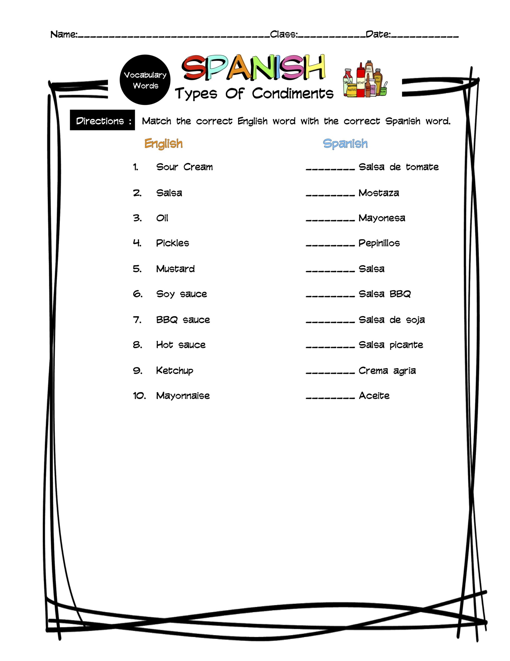 matching vocabulary worksheet