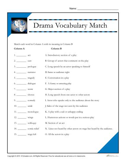 matching vocabulary worksheet