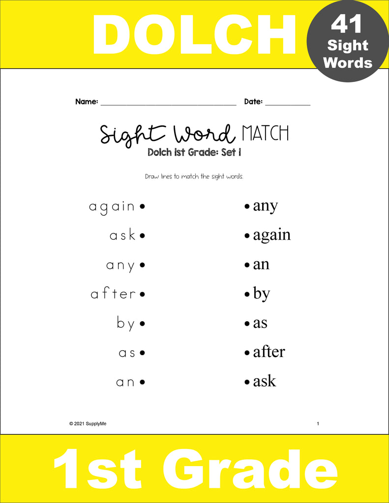 matching worksheet for 1st grade
