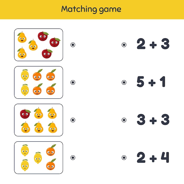 Premium Vector | illustration. Addition. Matching game. Fruits ...