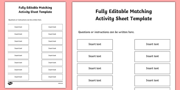 Fully Editable Matching Worksheet Template | Worksheet