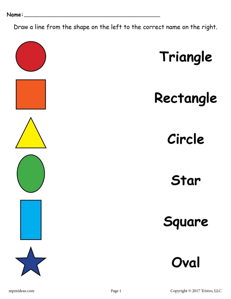 4 Shapes Matching Worksheets For Preschool &  Kindergarten