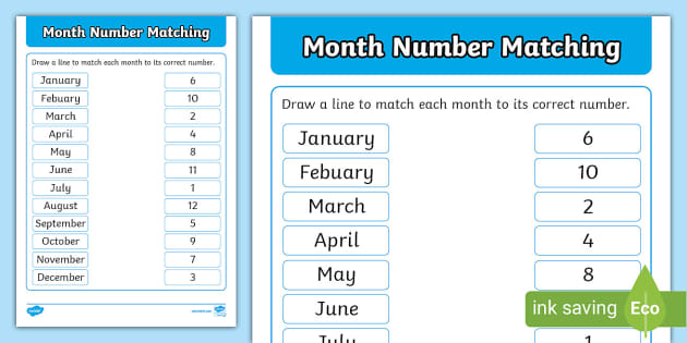 ? Month Number Matching Worksheet (teacher made) - Twinkl