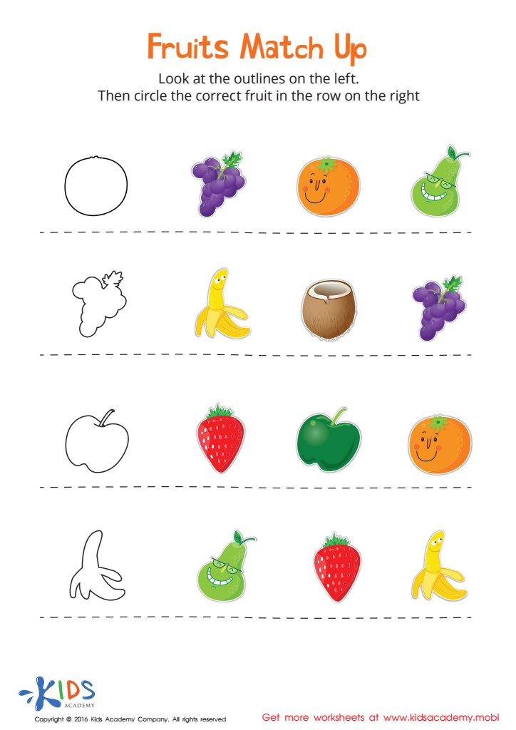 Fruits Match Up Worksheet: Free Printable PDF for Children