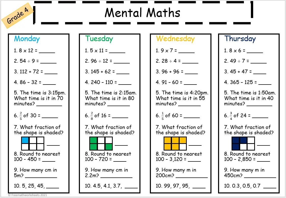Grade 4 Free Math Worksheets - Printable Worksheets