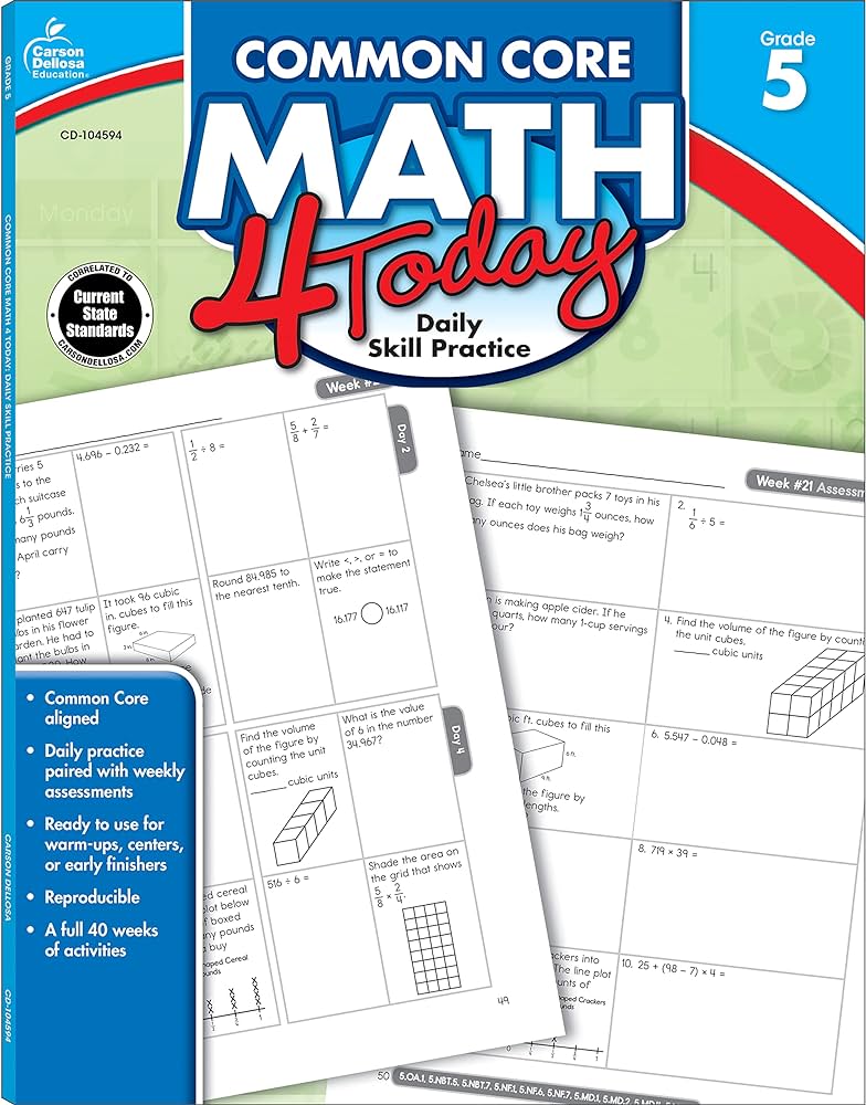 Carson Dellosa | Common Core Math 4 Today Workbook | 5th Grade, 96pgs  (Common Core 4 Today)