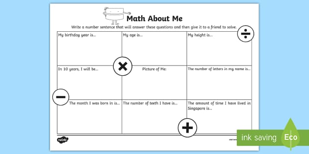 Math About Me Worksheet / Worksheet (teacher made) - Twinkl