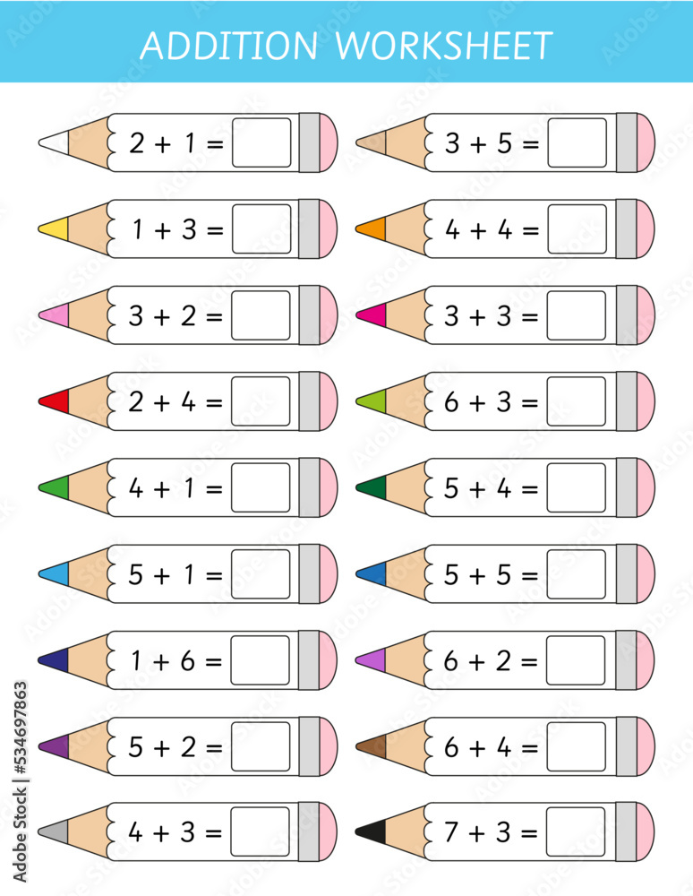Addition worksheet for kids. Educational math game for school ...