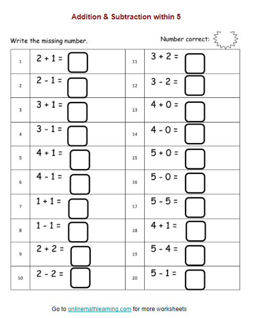 math adding and subtracting worksheet