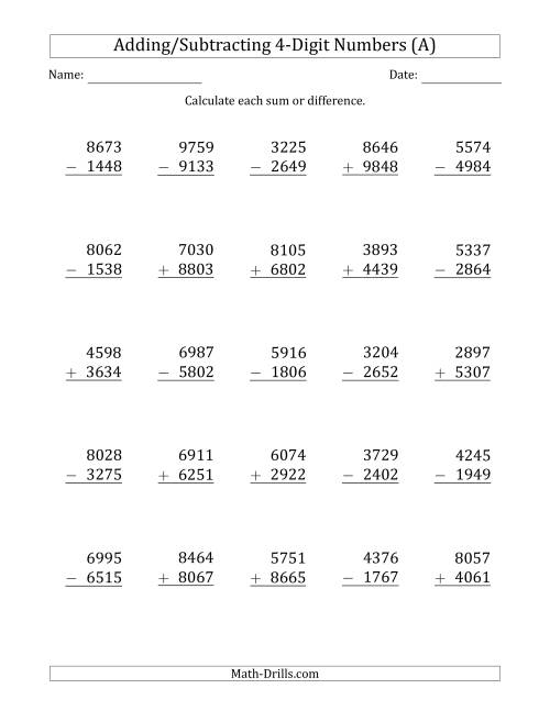 math addition and subtraction worksheet for 2nd grade