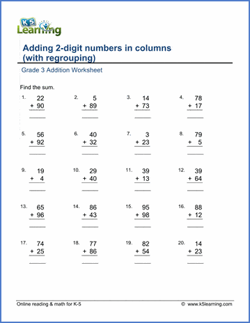 Addition worksheets: Add 2-digit numbers in columns (with ...
