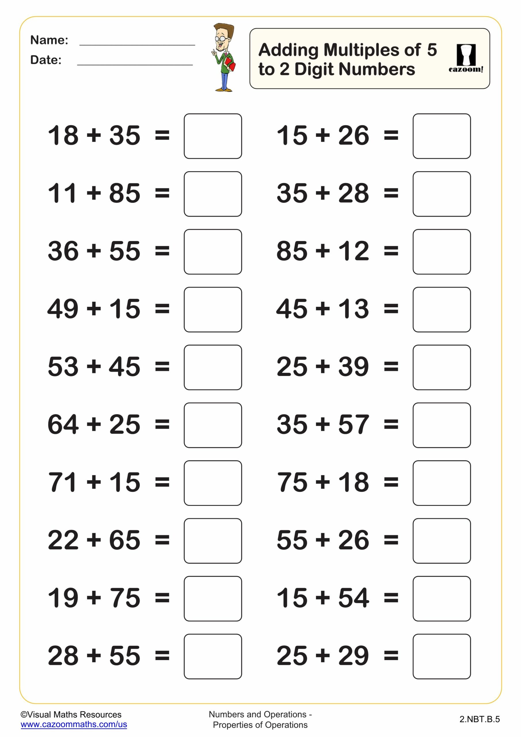 math addition worksheet adding to 5