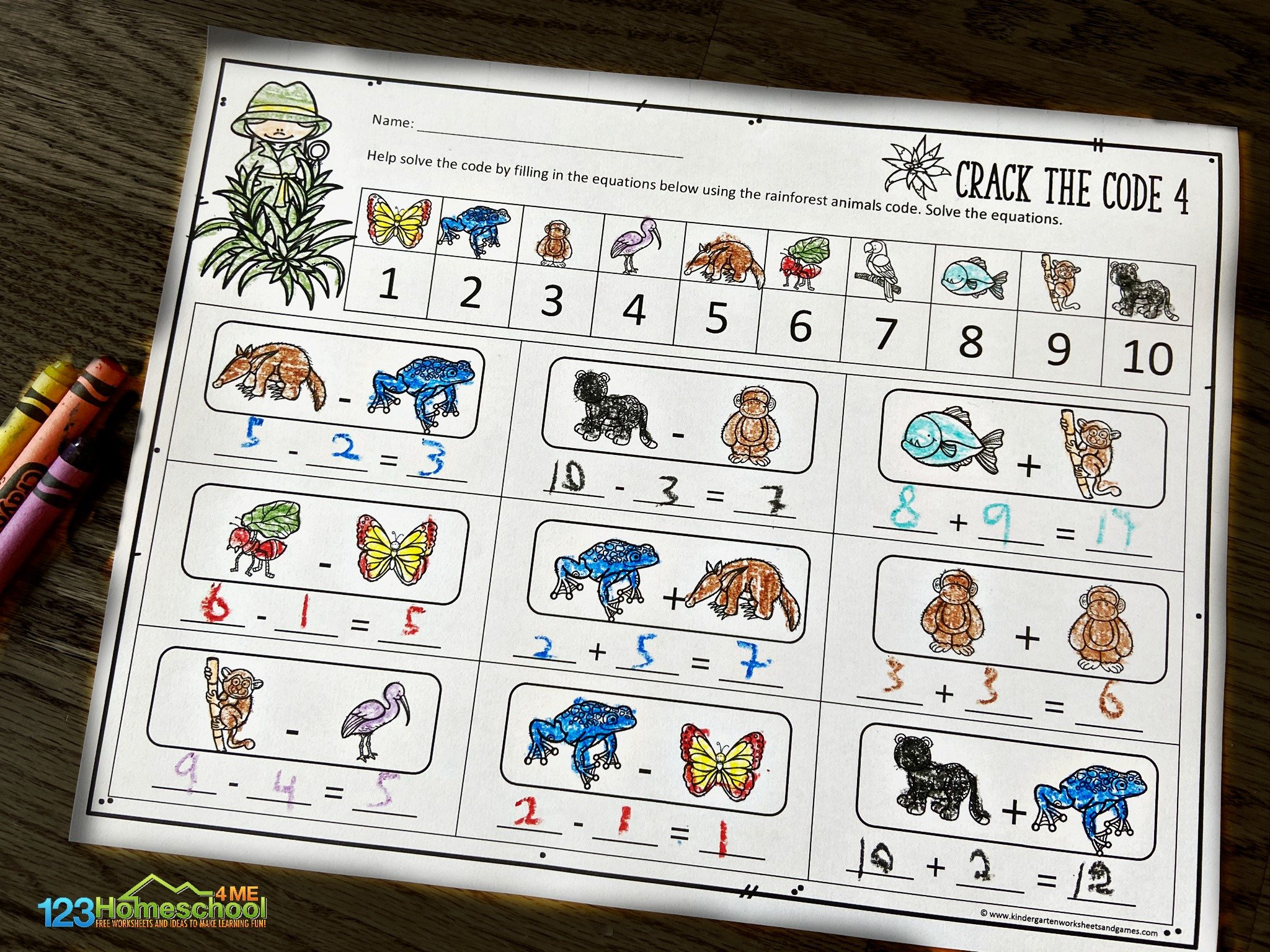 FREE Printable Crack the Code Kindergarten Addition Math Worksheet s
