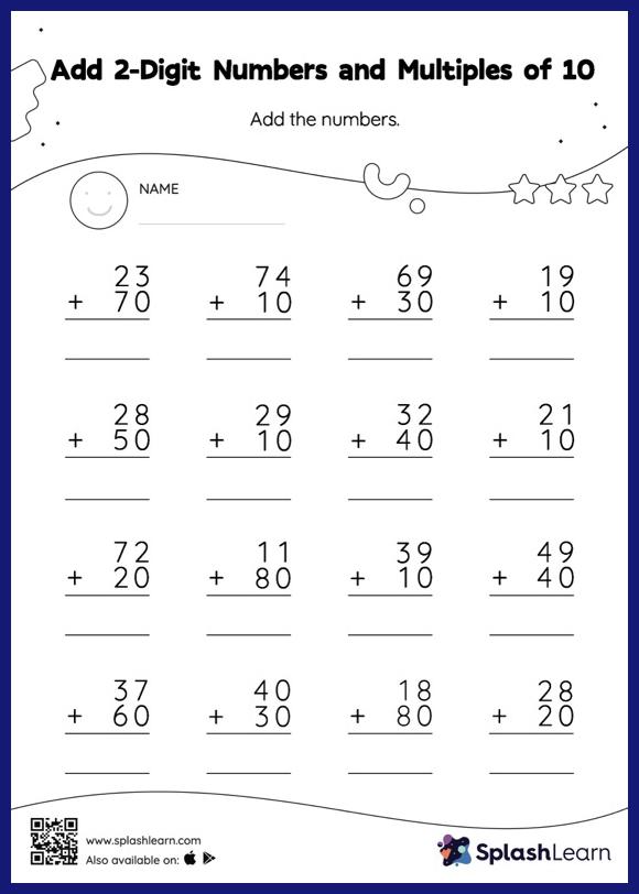 Add 2-Digit Numbers and Multiples of 10: Vertical Addition - Math ...