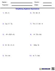 combining like terms worksheet with answers.pdf - Name : Score ...