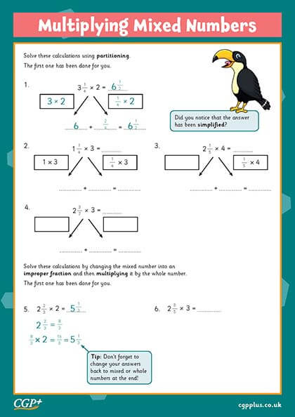 Multiplying Mixed Numbers by a Whole Number (Year 5) | CGP Plus
