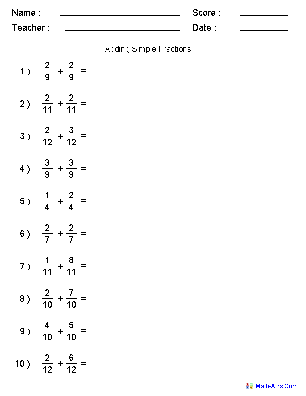 Fractions Worksheets | Printable Fractions Worksheets for Teachers