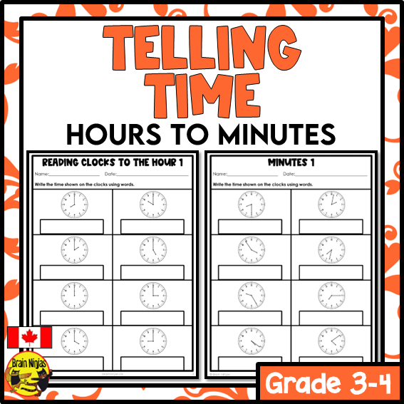 Reading Clocks and Telling Time Hours to Minutes Math Worksheets ...
