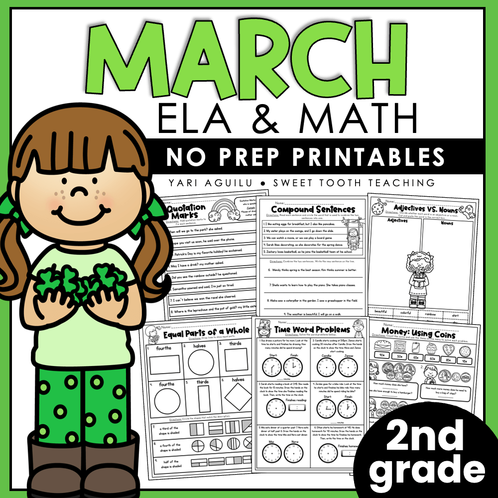 March No Prep Printables | 2nd Grade Spring Worksheets | Grammar, Reading &   Math