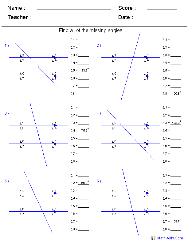 Geometry Worksheets | Angles Worksheets