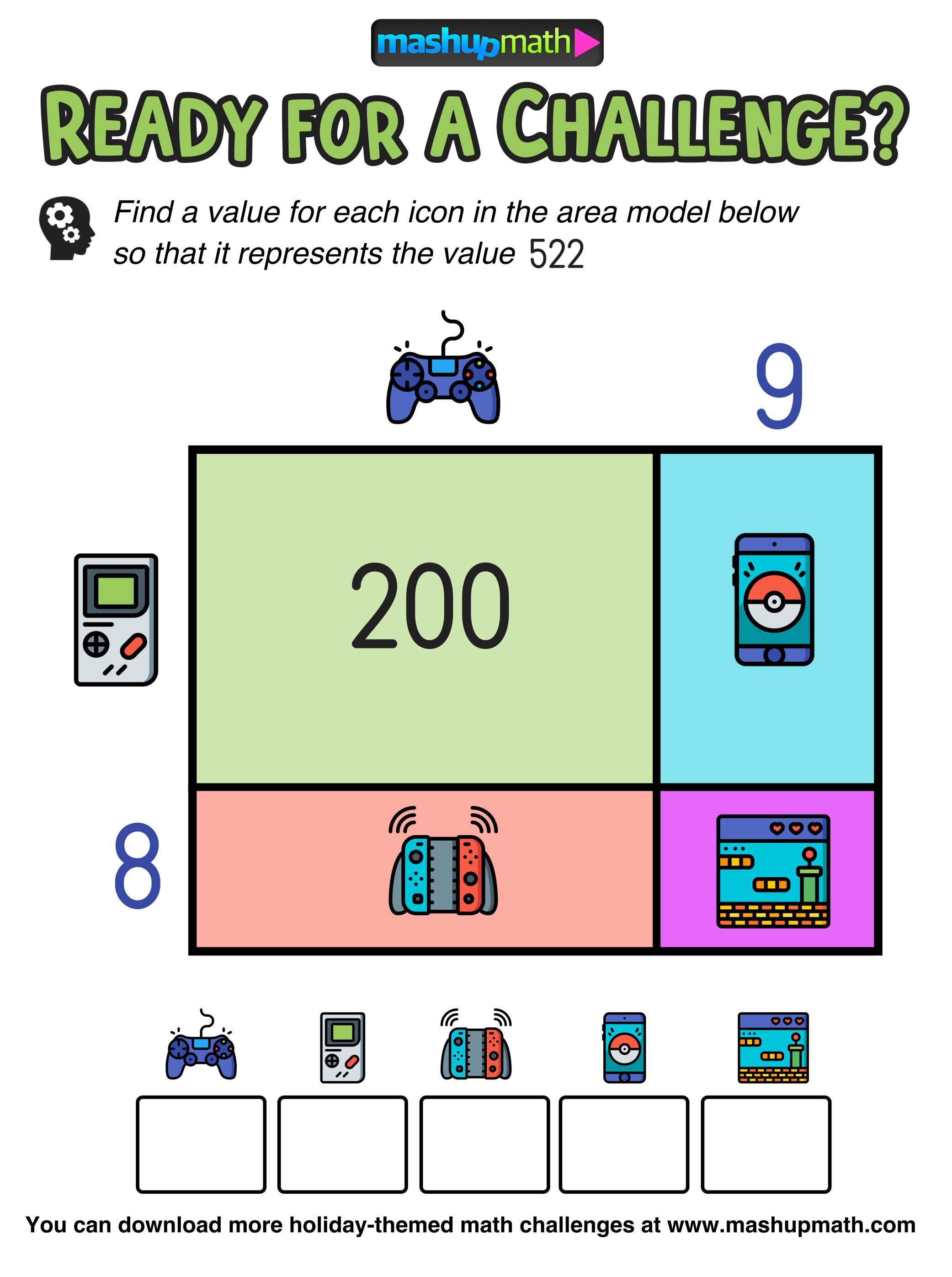 Video Games Math Puzzles for Grades 3-8 — Mashup Math