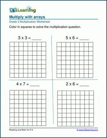 math arrays 3rd grade worksheet