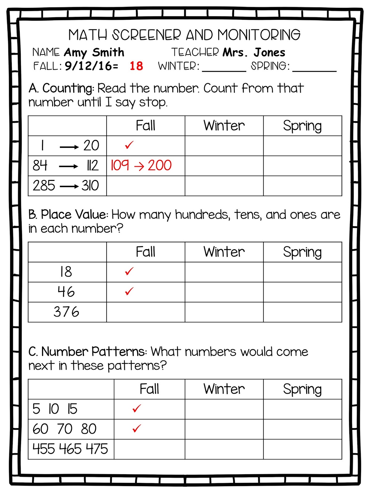 math assessments printable