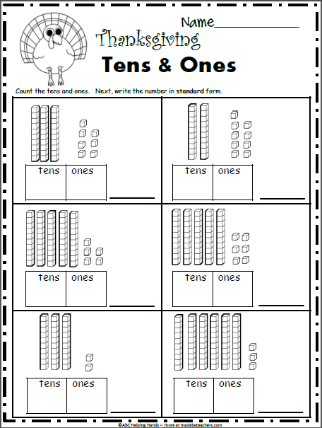 Free November Math Worksheets for Kindergarten - Base 10 Blocks ...