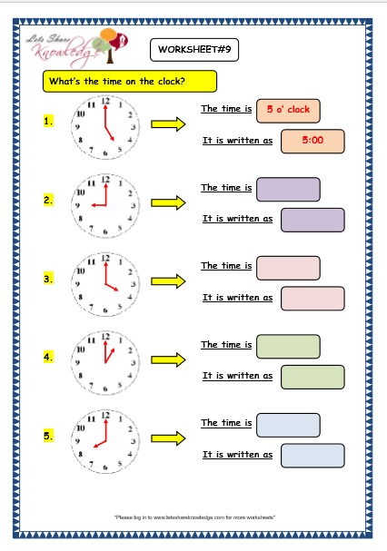 Grade 3 Maths Worksheets: (8.1 Telling the Time in Exact Hours ...