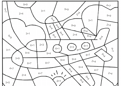 Addition Coloring Activities - Mosaic Pictures With Basic Addition